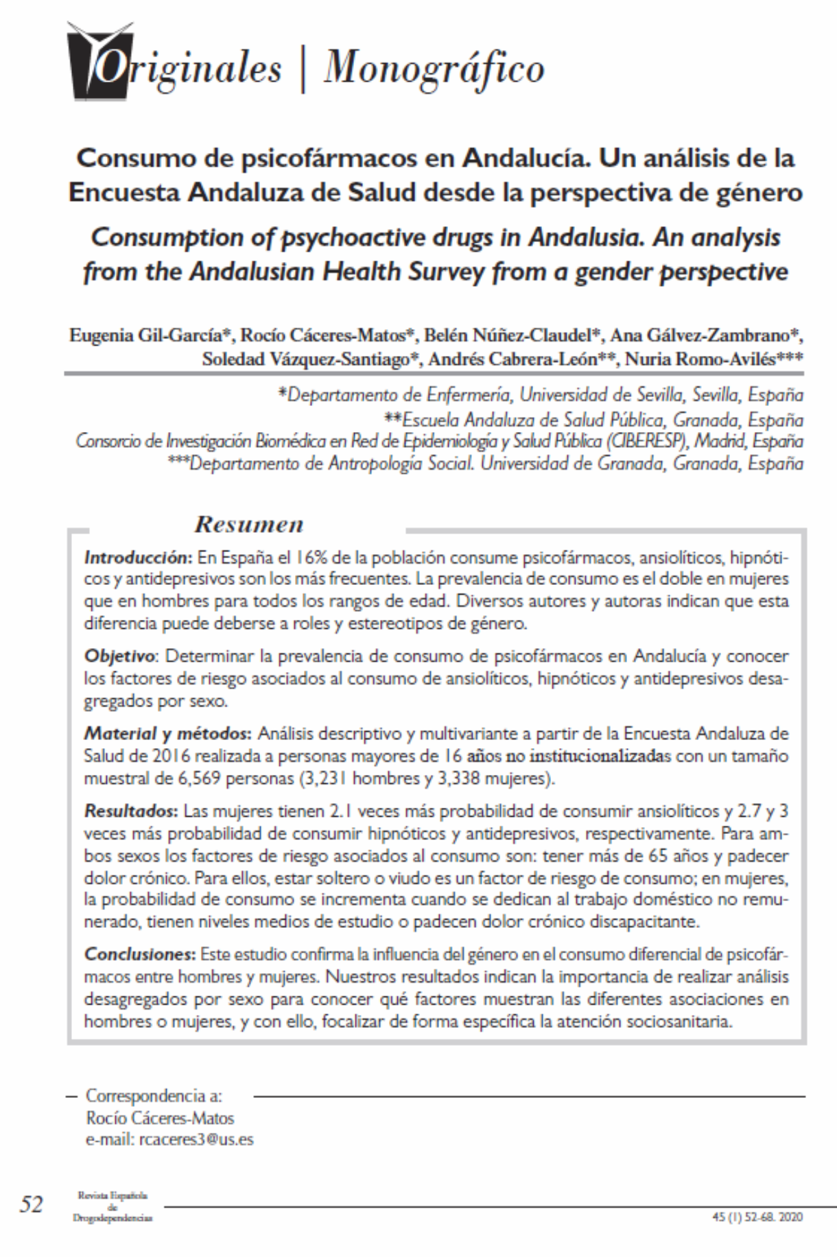 Gil-Garcia, Eugenia et Al: Consumo de psicofármacos en Andalucía. Un análisis de la Encuesta Andaluza de Salud desde la perspectiva de género