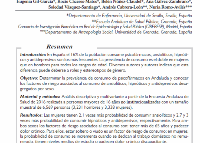 Gil-Garcia, Eugenia et Al: Consumo de psicofármacos en Andalucía. Un análisis de la Encuesta Andaluza de Salud desde la perspectiva de género