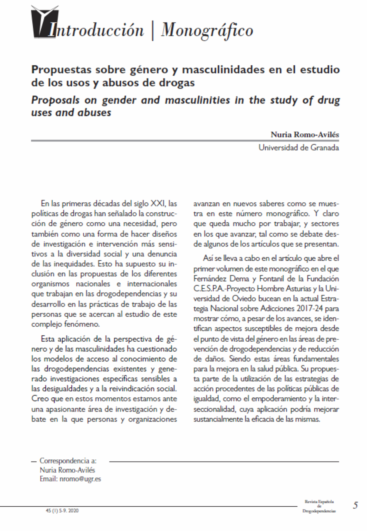 Romo, Nuria: Propuestas sobre género y masculinidades en el estudio de los usos y abusos de drogas