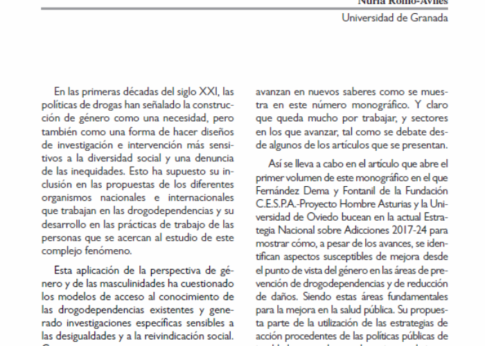 Romo, Nuria: Propuestas sobre género y masculinidades en el estudio de los usos y abusos de drogas