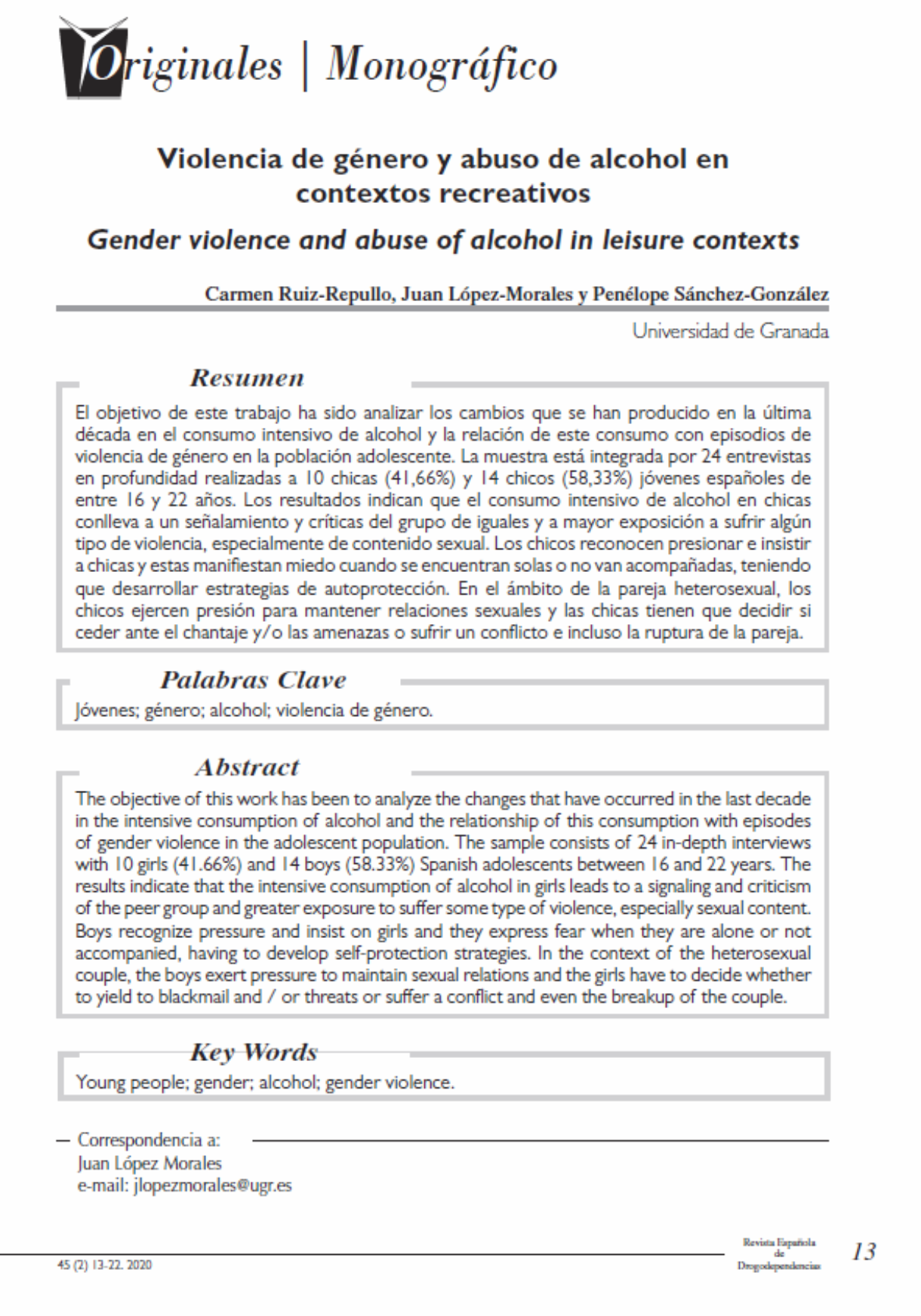 Ruiz Repullo, Carmen et Al: Violencia de género y abuso de alcohol en contextos recreativos