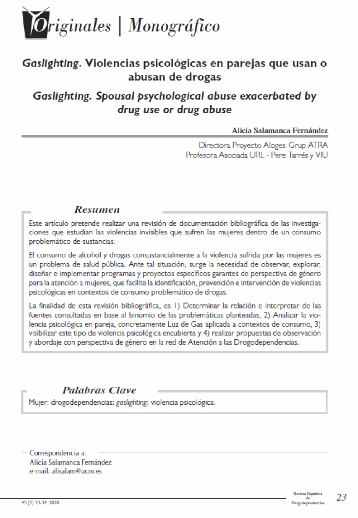 Salamanca Fernánez, Alicia: Gaslighting. Violencias psicológicas en parejas que usan o abusan de drogas