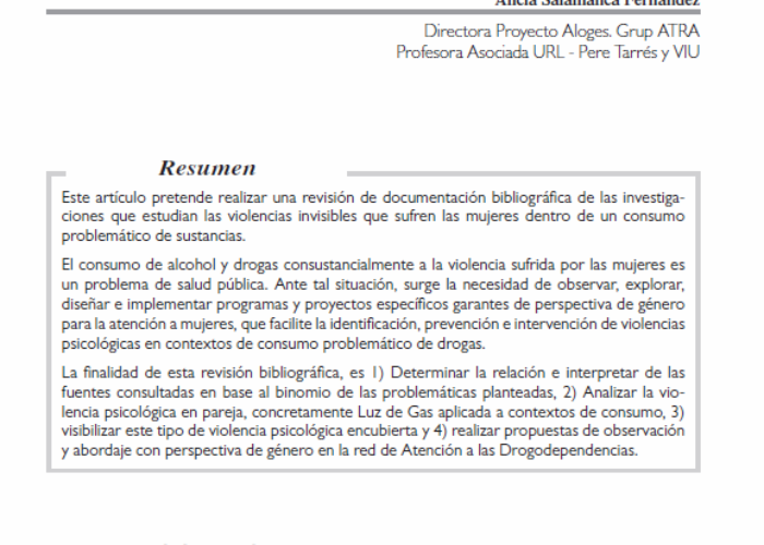 Salamanca Fernánez, Alicia: Gaslighting. Violencias psicológicas en parejas que usan o abusan de drogas