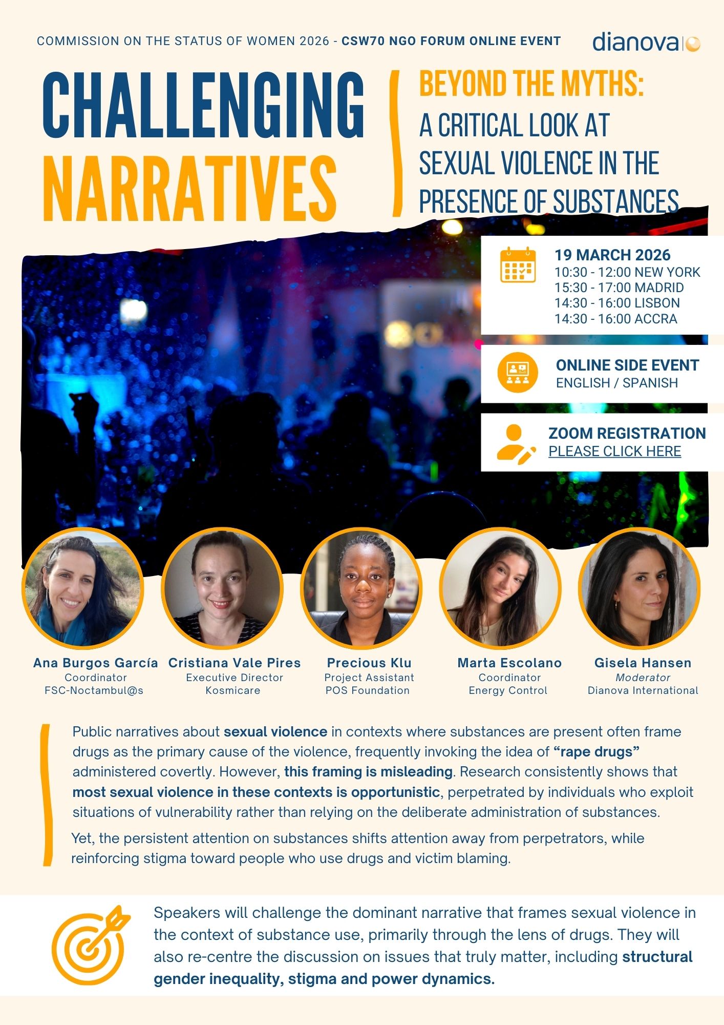 Conversatorio "Cuestionar las narrativas: más allá de los mitos, una mirada crítica a la violencia sexual en presencia de sustancias" // Online