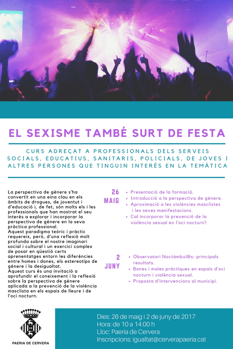 Curs "El sexisme també surt de festa" - Paeria de Cervera