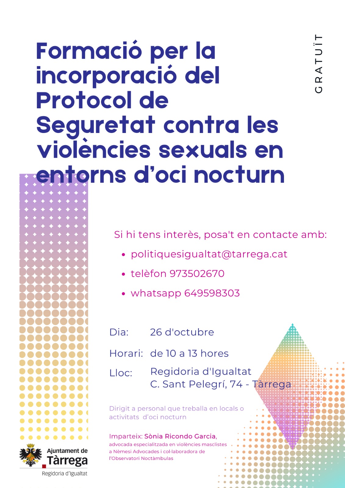 Formació per la incorporació del Protocol de Seguretat contra les violencies sexuals en entorns d'oci nocturn