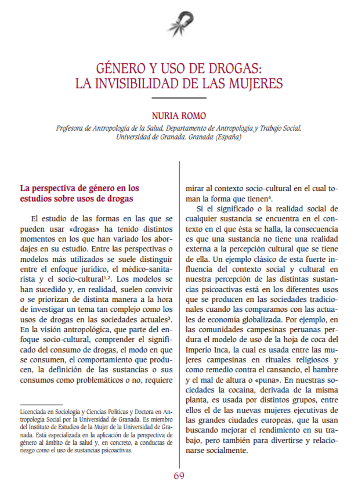 Romo, Nuria: Género y uso de drogas: La invisibilidad de la mujeres