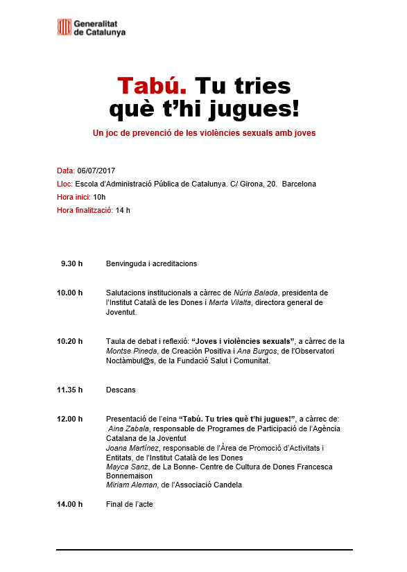 Acte presentació de l'eina interactiva "Tabú. Tu tries què t’hi jugues!"